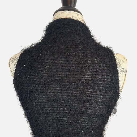 Y2K My Michelle Black Fuzzy Glitter Eyelash Knit Mock Neck Sweater Tank Top … - Picture 2 of 9